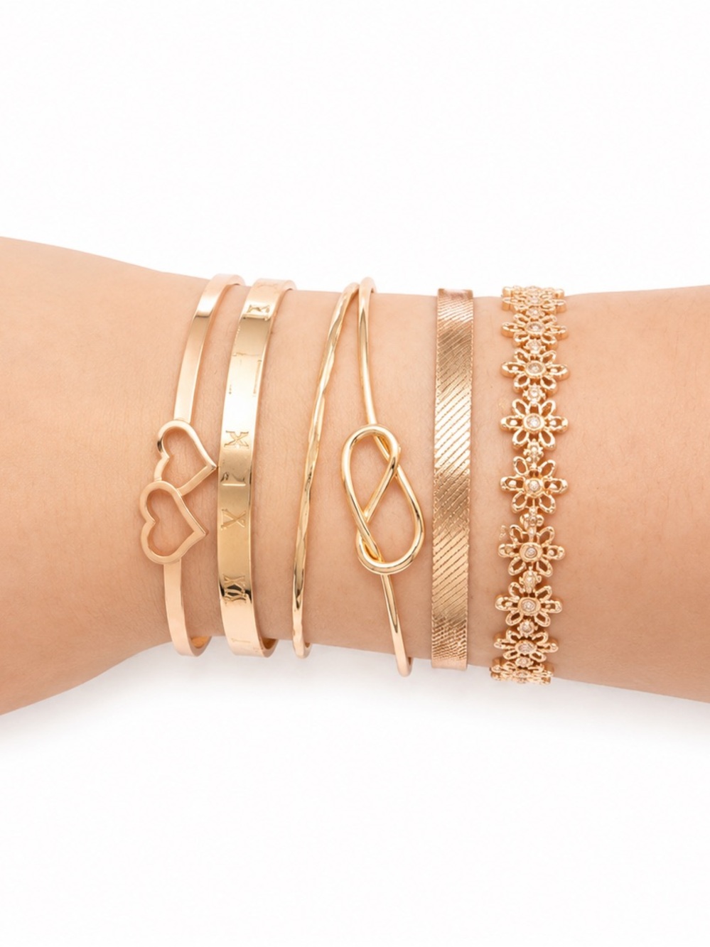 Gold-Tone Heart & Infinity Stackable Bracelet Set - Women Jewelry